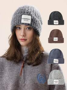 قبعة محبوكة من الصوف المخلوط بالقماش الأبيض، فضفاضة للنساء، مقاومة للرياح للخريف والشتاء، قبعة صوفية للاستخدام الخارجي