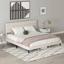 HOMCOM King Bed Frame With Headboard, 1100 Lbs Upholstered Platform Bed Frame With Under Bed Storage, Wooden Slat Support, No Box Spring Needed, Easy Assembly, Cream - 白色 - 查看 8