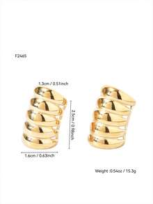 TONSI 1 Pair Elegant Chic Punk Minimalist Geometric Circle Stainless Steel 18K Gold Plated Clip-On Earrings, Suitable For Work, Daily, Party, Gift For Friends, Family, Colleagues - Multicolor - View 18