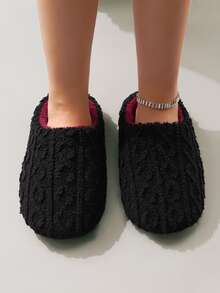 Fashionable Sweet Candy Macaron Color Autumn/Winter Long Plush Warm Soft Sole Quiet Women's Indoor Slippers Floor Socks - Black - View 4