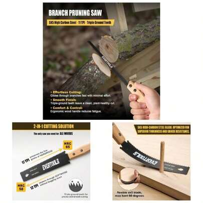 3 - Piece Japanese Pull Saw Set - 6 Double Flush Cut 11 Pruning Saw SK5 Steel Woodworking, Carpentry, Garden Trimming