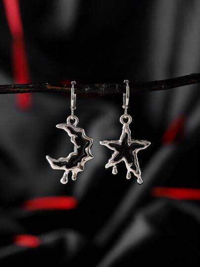 1 par de pendientes de mujer con estilo gótico de estrella y luna, pendientes colgantes asimétricos de estrella y luna derretida de estilo vintage punk, regalo de joyería para fiesta