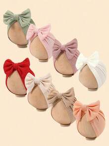 8 Colors Spring And Autumn Style Embroidered Headband Hat With Bow Decoration For 1-12 Months Old Babies, Newborn Baby Girl And Baby Boy Clothes Knitted Hand Sewn Stretch Fabric, Bow Hair Accessories For Girls, Children's Hair Accessories, Cute Decorations For Baby Products, Children's Hair Accessories, Headbands, Girls' Hair Accessories, Girls' Clothes