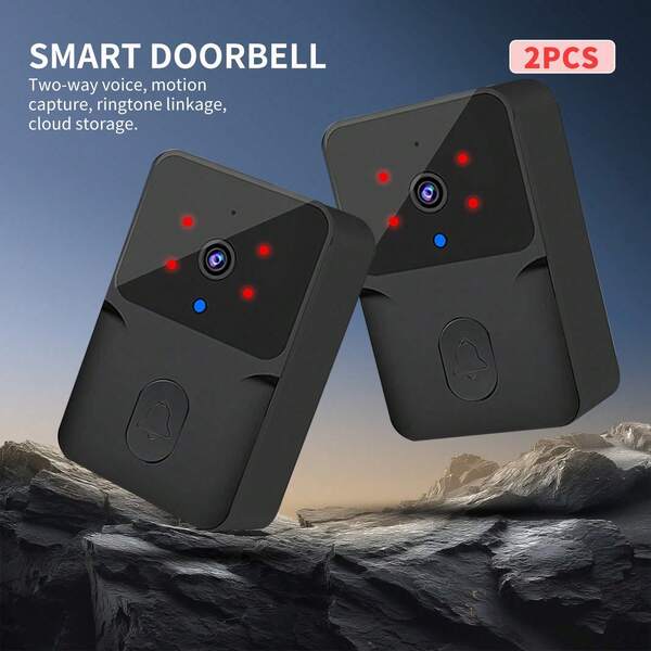 1/2PCS-Smart HD Video Camera Wireless Doorbell - Night Vision, Voice Change, 2-Way Calls, Photo, Recording - WiFi Rechargeable Security Doorbell With Build-In Battery
