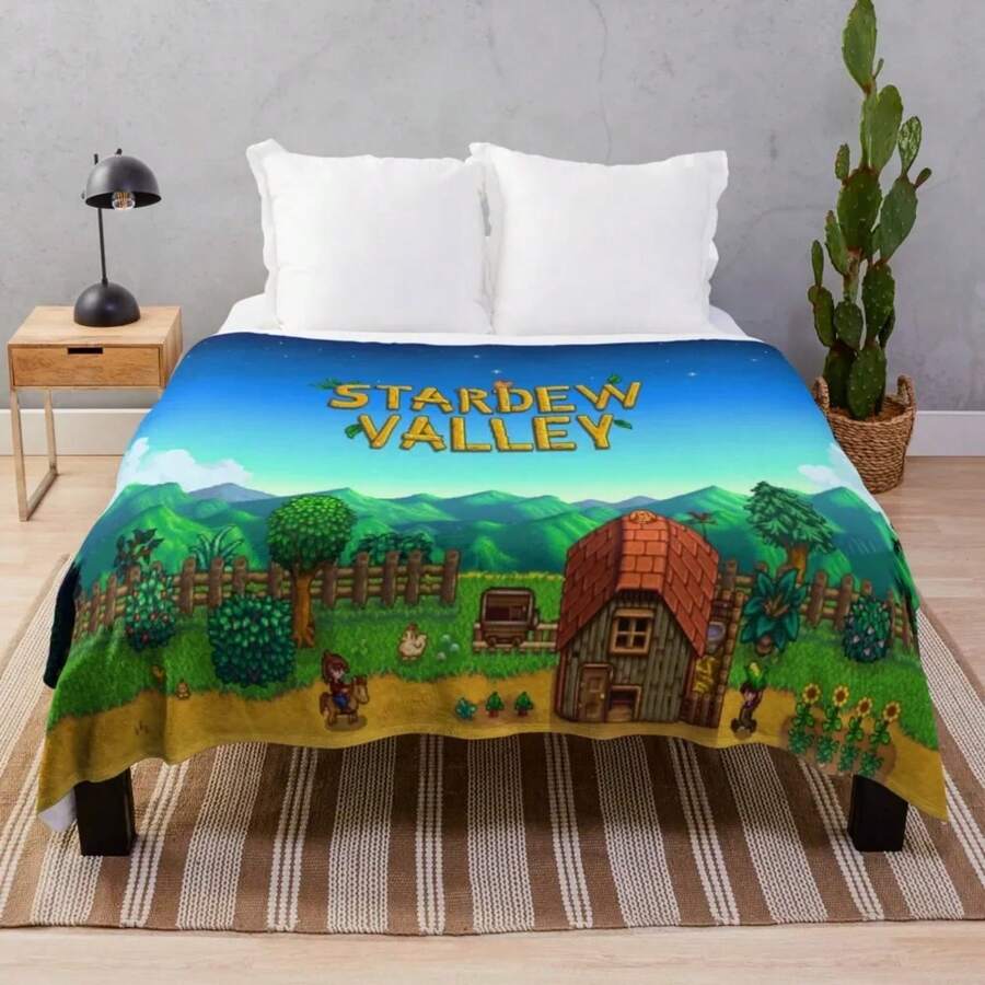 Stardew Valley Map Throw Blanket, Anime Ultra Soft Plush Lightweight Flannel Fleece Blankets For Bed Sofa Living Room Bedroom#Color_9, - 黑色 - 查看 1