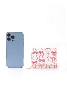 1Pc Kids Mini Wallet With Pink Ribbon Bow Design, PU Leather Trifold Wallet For Girls With Zipper Coin Pouch And Card Slots, Portable And Stylish Small Purse For Daily Outings Or Gifts