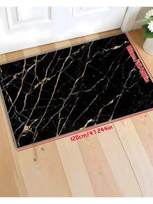 1pc Luxury Black & Gold Marble Texture Bath Mat, Small Rug - Black - View 16