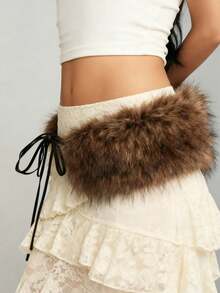 1条波西米亚风毛绒纯色腰带，Y2K复古人造毛皮束腰带，性感配饰，可搭配外套、牛仔裤、连衣裙，适合日常穿着、派对、万圣节等场合。 - 毛毛腰繩 - 查看 4