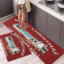 Anti-Slip "Merry Christmas Shitters Full" Doormat - Cousin Eddie Theme, Festive Red With Holiday Decor, Machine Washable Polyester, Suitable For Living Room, Bedroom And Outdoor Spaces, Christmas Doormat Kitchen Rug