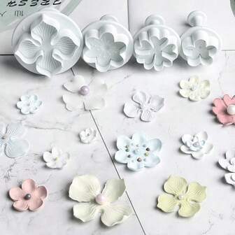 4/3 stycken persikablomformade kexutstickare kakstämplar kolvstans fondantformar prägling fjäderform tryckpressar månkaka cupcake tuggummipaste sockerhantverk dekorationsverktyg bakverktyg