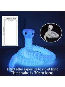 30厘米夜光3D打印蛇形装饰品，新年礼物，全关节可动蝰蛇模型，逼真动物雕像，可选颜色：30厘米彩虹色、夜光绿色、纯黑色和纯白色，3D打印，蛇形，成人玩具（眼睛颜色随机）