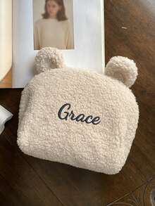 Personalized Cute Plush Bear Ear Makeup Bag For Girl, Soft Fleece Cosmetic Pouch With Zipper, Large Capacity Travel Toiletry Bag, Portable Makeup Organizer, Storage Bag For Daily Use, Gifts, And Travel Essentials, Cute Gift For Girls - Multicolor - View 13