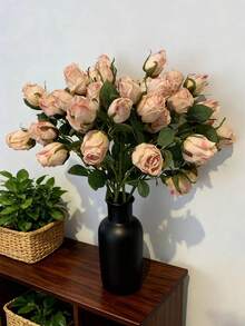 Two 48cm Artificial Pink Roses | 7 Rose Heads + Green Plastic Base. American Minimalist Romantic Style, Suitable For Home Flower Arrangements. A Great Gift For Women Or Mothers, Or As A Standalone Gift, Fresh Flower, Stamen, Or DIY Decoration. - Multicolor - View 4