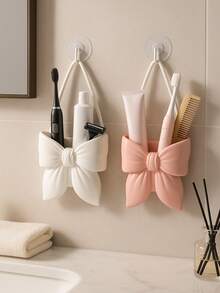 1pc Pink & White Bow Toothbrush Holder, Bathroom Countertop Toothbrush Storage Rack, Cute Bathroom Decor, Best Friend Gift, Women's Gift, Housewarming Gift - Multicolor - View 5