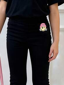 Toddler Girls' Cartoon Print Short Sleeve Top And Skinny Flared Pants Set - Black - View 3