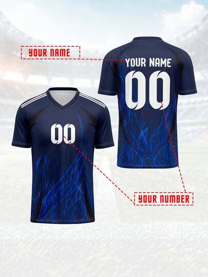 2025 Customized Sports Jersey, Men's Team Club Training V-Neck Football Shirt With Front & Back Printed Name & Number, Comfortable Fit For Casual, Party, Daily Wear