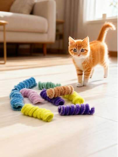 Assorted Macaroon Color Spring Teaser Cat Toys, Avoid Boredom, Indoor Cat Toys, Random Color, Multi-Color, Christmas Cat Toys