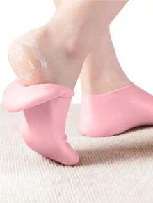 1 Pair Silicone Moisturizing & Soothing Socks, 1 Pair Of High Elasticity Compression Socks, Reusable Aloe Vera Socks, Overnight SPA Socks, Anti-Slip Gel Heel Socks, Suitable For Women And Men With Dry Skin, Rough Feet, Home Foot Care, Use With Your Favorite Lotions And Creams VPJE - 粉色 - 查看 1