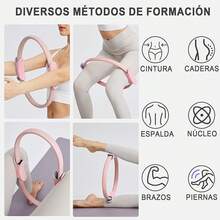 Kit de Pilates en Casa 3 PCS - Incluir Aro de Pilates 3D Mango Antideslizante,Bandas de Resistencia Elastica y Cuerda Yoga 8 Formas, para Fortalece Músculos Centrales y Suelo Pelvico - rosa - Ver 8