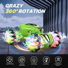RC Stunt Car - 4WD Remote Control Car With Double-Sided Driving, Christmas Gifts,Stocking Stuffers,360° Flips & Rotation, All-Terrain Off-Road, Gesture Sensing - Toy For Kids Boys Girls Ages 6-12, Teens - 綠色 - 查看 2