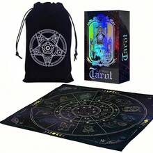 3张塔罗牌套装 - 黑色天鹅绒袋，莱德-韦特塔罗牌，经典78张塔罗牌套装，含指南书、星座游戏垫、便携式卡夹、全息卡牌占卜玩具，适合初学者和专家（3套），游戏礼品，卡牌游戏派对桌游，情侣和朋友互动小游戏，派对用品 - 黑色 - 查看 7