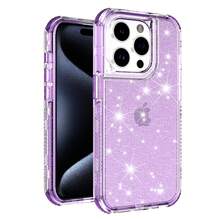 Sm01 Transparent Durable 3-In-1 Glitter Case For Smartphones - Full Triple Layer Protection - Purple Glitter - View 1