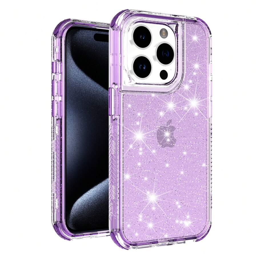 Sm01 Transparent Durable 3-In-1 Glitter Case For Smartphones - Full Triple Layer Protection - Purple Glitter - View 1