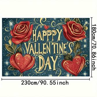1pc Valentine's Day Background Flag - Red Rose And Glitter Heart Design, Polyester Fiber Party Decor, For Celebration, Available In Multiple Sizes, Valentine's Day Decoration