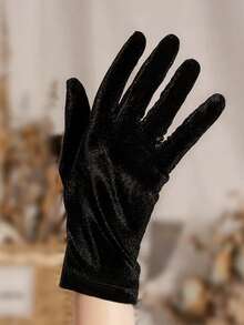 带山茶花图案的黑色天鹅绒手套，适合女士茶会服装/婚宴礼服、万圣节服装手套、圣诞节手套、特殊场合 1920 年代服装晚间歌剧手套 - 黑色 - 查看 16
