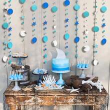 Ice Blue Silver Party Decoration Circle Dot Garland Navy Blue Twinkle Little Star Hanging Bunting Banner Steamer Backdrop Shower Christmas Birthday Prom Graduation Wedding Moon Frozen - 藍色 - 查看 1