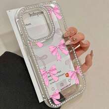 3-in-1 double-sided phone case with pink bow and rhinestones, suitable for series 16 Pro Max, 16, 15 Pro, 14, 14 Plus/14 Pro Max, 13, 13 Pro, 12 Pro, 11 Pro Promax.Non-slip and stain-resistant soft case suitable for men and women with diamond decorations. - Transparent - Übersicht 6