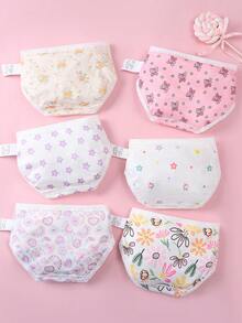 6条/包 女童新款可爱碎花蝴蝶结印花柔软舒适纯棉内裤