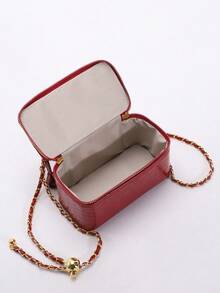 1 件优质红色鳄鱼压纹拉链小方包，时尚 PU 绗缝钻石缝线盒子包，百搭拉链小方包，女士手提包配链条肩带 - 紅色 - 查看 8