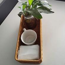 1 Giỏ đựng đồ kiểu Bohemian đan lát - Giỏ đựng dụng cụ hình chữ nhật có nắp đậy, giá đựng gia vị, thảo mộc và vật dụng nhỏ bằng nhựa bền chắc, thích hợp để trên mặt bàn hoặc trong tủ bếp, hộp đựng đồ dùng nhà bếp. - Nhiều màu - Xem 3