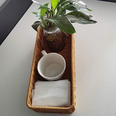 1 Giỏ đựng đồ đan bằng mây phong cách Bohemian - Hộp đựng dao kéo hình chữ nhật, Giá đựng đồ dùng nhà bếp bằng nhựa bền, Thích hợp để đựng gia vị, thảo mộc và các vật dụng nhỏ, Hoàn hảo để sắp xếp trên mặt bàn hoặc tủ, Hộp đựng đồ nhà bếp và lưu trữ