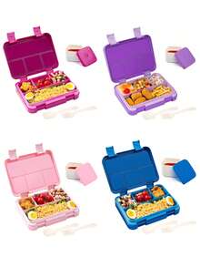 1pc Large Capacity Sealed Leak-Proof Bento Box With Lid, Cartoon Pattern Multicolor Lunch Box, Portable Microwave Heating Lunch Box, Fruit Box, Storage Box, Reusable, Detachable Compartment, Easy To Clean - Ideal For Office Lunch, Outdoor Travel And Back To School - Multicolor - View 3