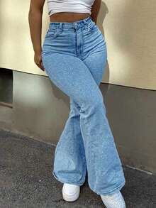 Quần jeans ống loe cỡ lớn, thanh lịch, thời trang, trang trọng, năng động, dành cho nữ mùa thu, quần jeans cỡ lớn, quần jeans nữ ngoại cỡ, quần jeans dáng đầy đặn, quần jeans nữ, quần jeans đen, quần jeans rộng, quần dài, quần cargo, quần denim cỡ lớn, phù hợp cho Halloween, năm mới, phong cách đồng quê, Giáng sinh, mùa xuân thường ngày. - Màu xanh nhạt - Xem 8