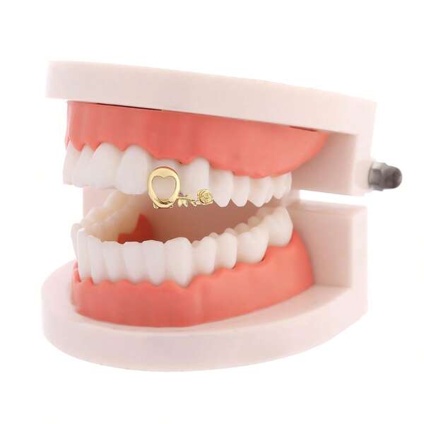 1 pieza Joyería de diente con forma de corazón exagerada de estilo punk, Grillz de flor de rosa creativa y divertida, Accesorio unisex de ropa urbana