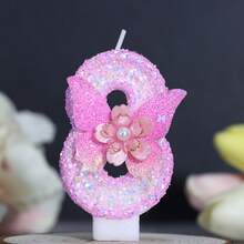 1 件生日数字蜡烛，粉色蝴蝶生日蜡烛蛋糕，亮片蜡烛蛋糕装饰，适合女孩和女士的周年庆典物品 - 彩色 - 查看 16