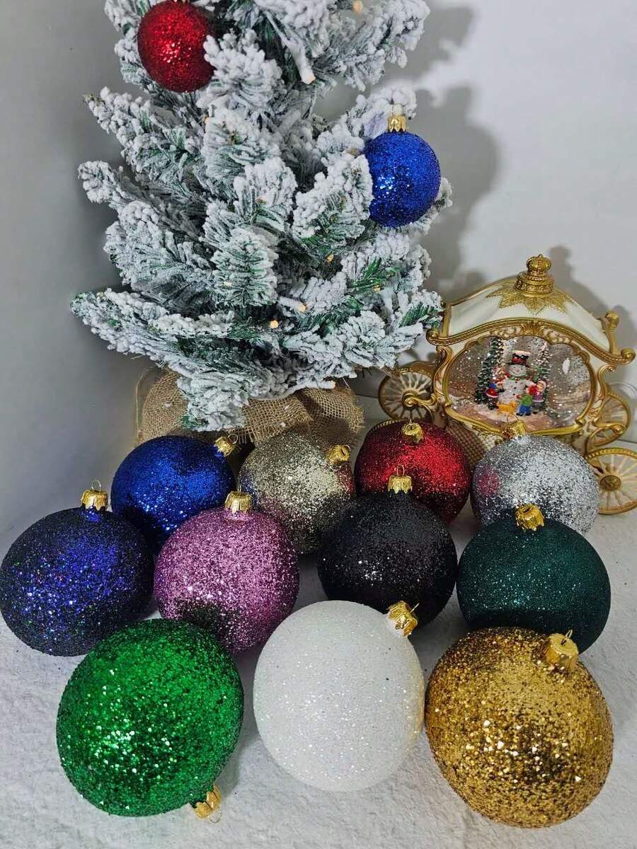3pcs/Box 10cm Glass Glitter Christmas Tree Balls - White - View 1
