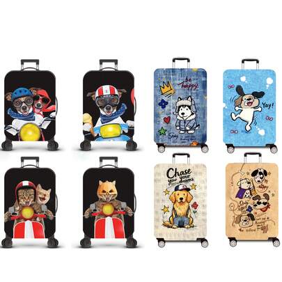 Motorcycle Scoundrel Cat And Dog, Fashionable And Personalized Printing Pattern, Production Process Upgrade, Overall Elastic Binding Process, Thickened Elastic Fabric, Washable, Suitcase Protective Cover, Suitcase Protective Cover, Travel Accessories, Very Suitable For Business Trips, Outdoor Travel, Luggage Consignment, Students Returning To School, Suitable For 20-28 Inch Boxes. Bag For School School Accessories School Stuff