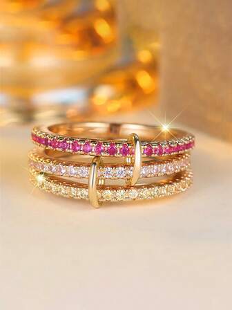 1 Pc Delicate Color Combination Diamond Ring S925 Sterling Silver Simple Casual Ring Suitable For Daily Wear Party Valentine's Day Gift