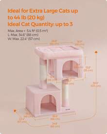 Feandrea Cat Tree, 39.8-Inch Cat Tower, XL, Cat Condo For Extra Large Cats Up To 44 Lb, Large Cat Perch, 2 Cat Caves, Scratching Post - Hồng - Xem 4