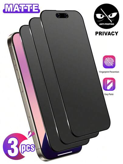 ZYSHI 3pcs Matte Anti-Peep Screen Protector, Compatible With IPhone, 9H Anti-Peep Ceramic Matte Screen Protector Privacy Film, Non-Glass Material, Ceramic Matte Privacy Film, Compatible With 16ProMax/16E/16Plus/15ProMax/14/13/12/11/XR/X/XS/7/8, 2.5D Anti-Fingerprint Matte Privacy Screen Protector (6.1 Inch)