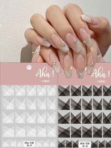 1pc Nail Art Sticker, Semi-Transparent French Black & White Tie Dye Nail Decals Nails Nail Supplies - Multicolor - View 2