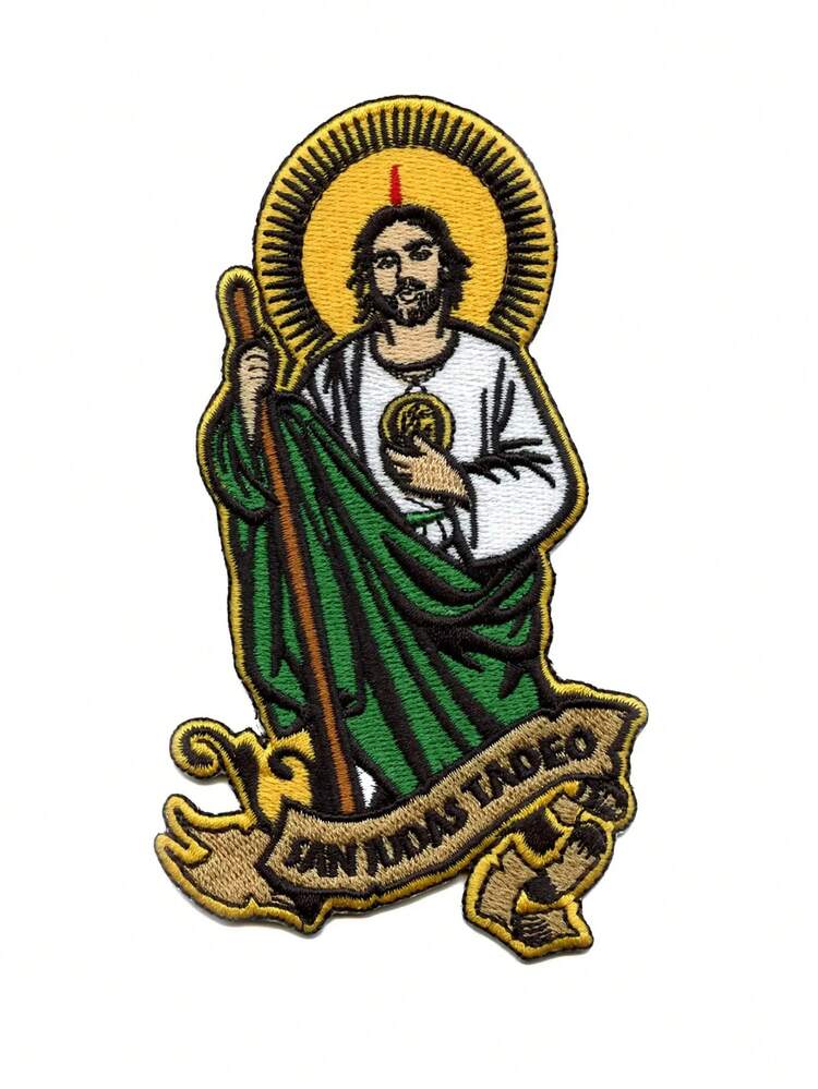 1 pieza Parche religioso del Sagrado Corazón con cruz de Jesús bordado para planchar - Multicolor - Añade 9