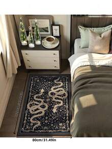 1 件装奢华波西米亚复古蛇皮纹地毯，防滑可水洗，复古柔软，适用于餐厅、办公室、卧室、客厅、入口门垫 - 黑色 - 查看 4