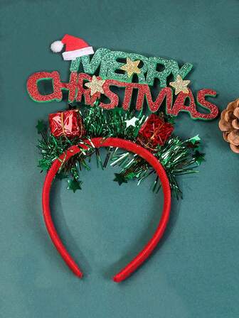 Christmas Atmosphere Creative English Letter Party Headband, Cartoon English Letter Headband, Adult Merry Christmas Headpiece Decorated With Faux Pine Branches, Red Gift Box, Stars, Perfectly Matching Christmas Theme To Instantly Create Holiday Ambiance. Suitable For Holiday Outfits, Photo Props, Christmas Parties, Family Gatherings, Easily Achieve "Christmas Girl" Style.