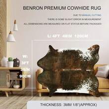 Faux Cowhide Rug, Cow Print, Rustic Western Rugs For Living Room Bedroom, Irregular Animal Skin Hides, 4.6 X 5.2ft, Anti-Skid Cool Carpets For Cowboy Cowgirl Home Decor, Khaki Brown - 橄欖綠 - 查看 9