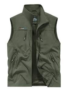 男士轻便背心，多口袋拉链尼龙无袖夹克，适合户外、钓鱼、摄影、休闲、运动，四季皆宜 - 軍綠色 - 查看 1
